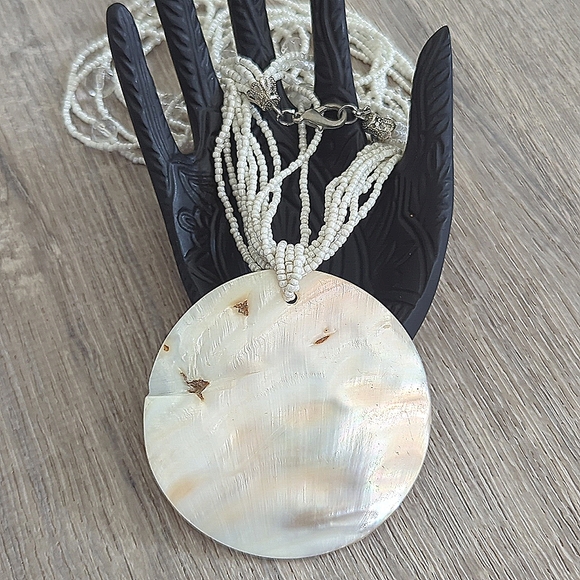 Mother of Pearl Seed Beed Statement Necklace - Picture 2 of 12